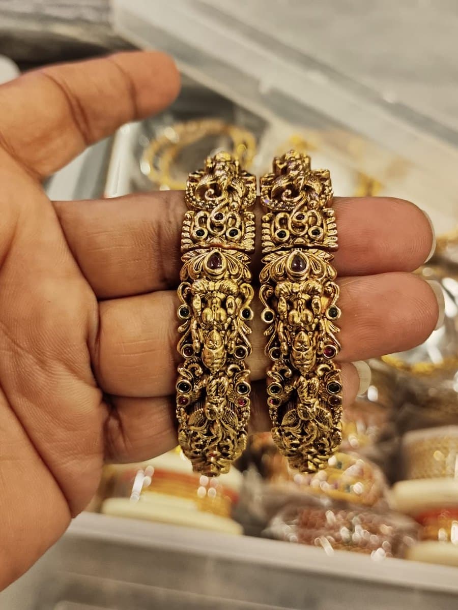 Antique Temple Open-Close Kada Bangles